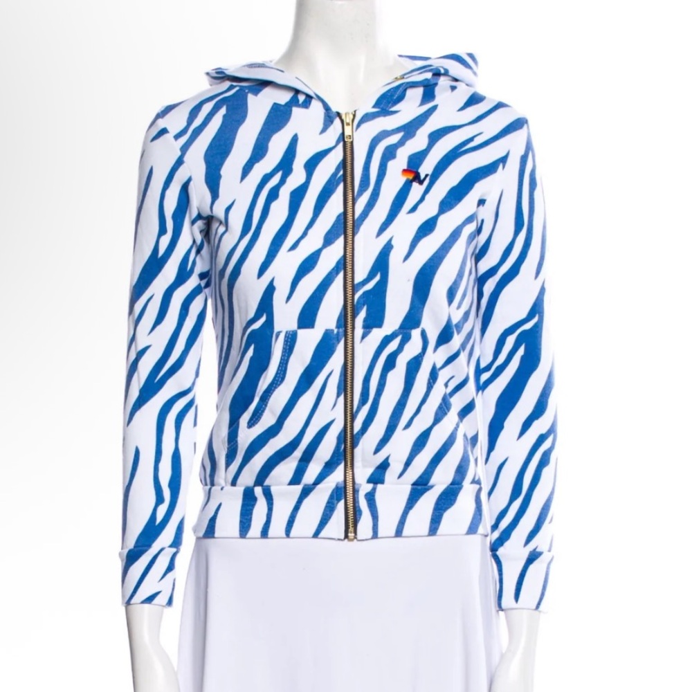 Aviator Nation Blue and White Zebra Hoodie